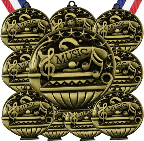Miniatura 18 de Express Medals Pack of 10 (or More) Engraved Scholastic Academic Award Medals with RWB Neck Ribbons
