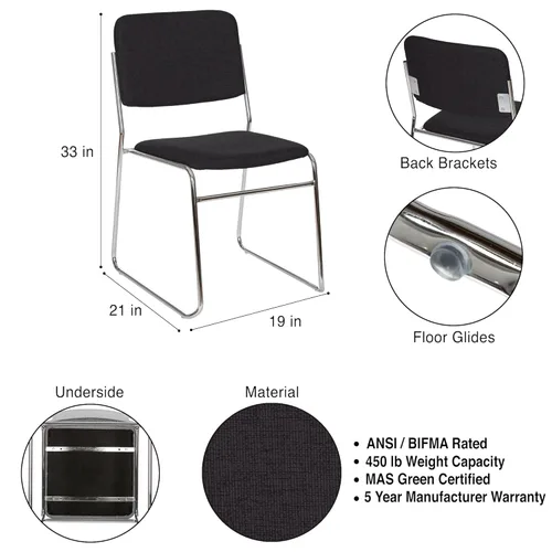 Miniatura 3 de OEF Furnishings OEF8660/2 Silla apilable acolchada de tela de grado comercial (negro, paquete de 2)