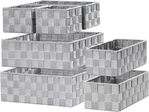Miniatura 8 de Posprica Caja de almacenamiento tejida, cubo, cesta, contenedor, organizador divisor para cajón, armario, estante, aparador (blanco)