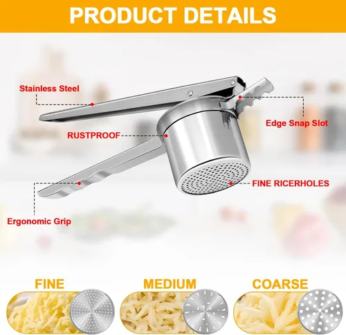 Miniatura 2 de Ricer de papas de 15 onzas, triturador de patatas de acero inoxidable resistente para puré de papas, con 3 discos intercambiables, herramienta