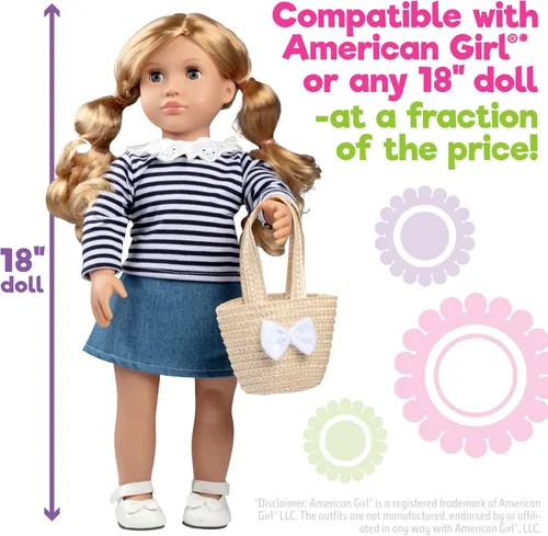 Miniatura 4 de Dress Along Dolly Conjunto casual de primavera para muñecas de 18 pulgadas, compatible con American Girl, ropa hecha a mano de primera calidad