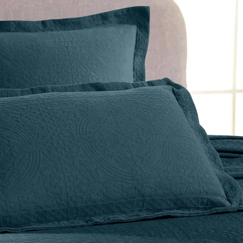 Miniatura 6 de Superior Fleur De Lis - Juego de colcha de algodón de 3 piezas, decoración de cama para el hogar, colcha decorativa con textura, 2 fundas de Deep Sea