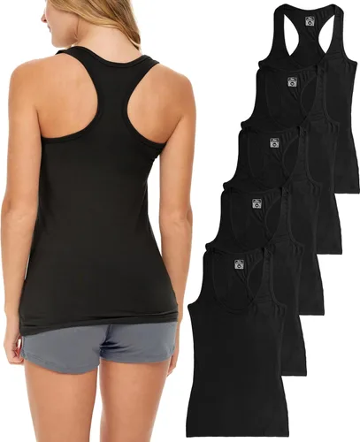 Miniatura 8 de Sexy Basics Paquete de 5 camisetas sin mangas PowerFlex con espalda nadadora para mujer / Camisetas sin mangas elásticas de algodón y elastano
