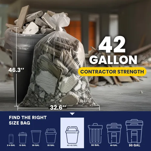 Miniatura 2 de Plasticplace Bolsas de basura para contratistas de 42 galones │ 3.0 mil │ Bolsa de basura transparente resistente │ 32.6 x 46.4 pulgadas