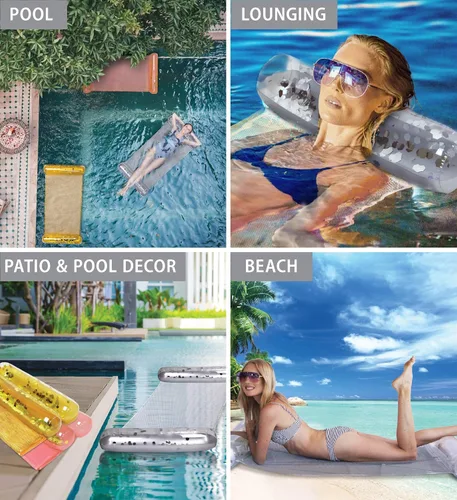 Miniatura 3 de POZA Hamaca inflable de agua – Lujosa tumbona flotante de piscina rellena de confeti, silla de ejercicio 4 en 1, silla de descanso, hamaca y plateado