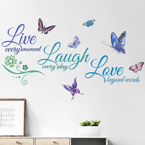 Live Love Laugh - Juego de 3 calcomanías motivacionales para pared, calcomanías inspiradoras para la familia (18 x 39 pulgadas, verde, azul y morado)