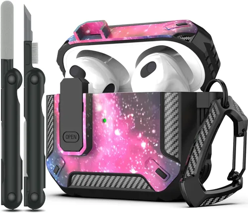 Miniatura 20 de RFUNGUANGO Funda para AirPod de 2ª generación con kit de limpieza, armadura protectora de carcasa dura militar con bloqueo para funda de carga