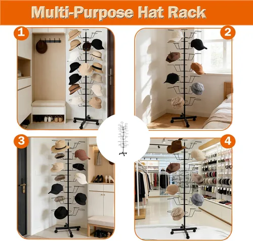 Miniatura 2 de uyoyous Soporte giratorio de 7 niveles para tiendas minoristas, organizador de exhibición de sombreros de metal resistente con ruedas, capacidad
