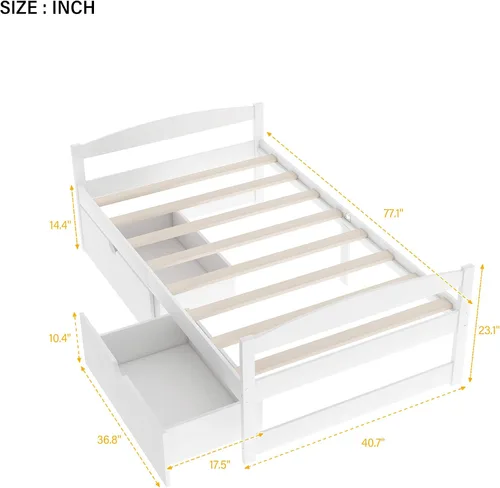 Miniatura 2 de Harper & Bright Designs Cama de plataforma de tamaño individual con dos cajones, marco de madera maciza para dormitorio y habitación de invitados