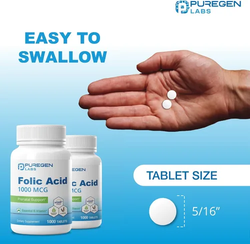 Miniatura 5 de Puregen Labs - Tabletas de ácido fólico de 1000 mcg Vitamina B9 Sin OMG Sin gluten Tamaño de valor de 1000 comprimidos