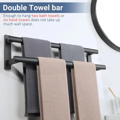 Miniatura 4 de SAYAYO - Toallero doble para baño, 24 pulgadas de barra de toalla negra mate para baño, soporte de toalla montado en la pared, acero inoxidable