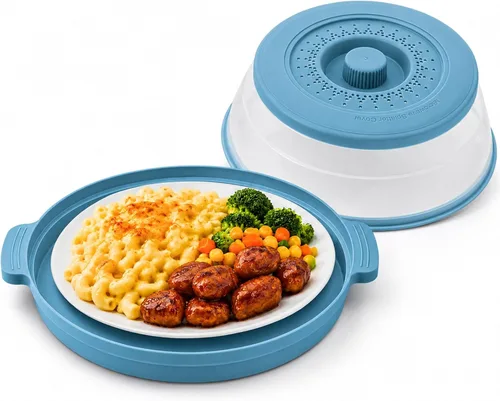Miniatura 9 de Cubierta de salpicaduras para microondas para alimentos con placa base antiquemaduras, plástico grande y silicona ventilada para evitar quemaduras