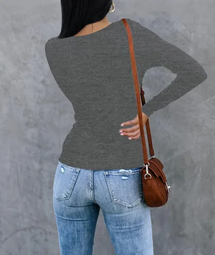 Miniatura 5 de REVETRO Camisetas de cuello redondo para mujer, manga larga, ajustadas, para invierno, básicas