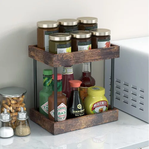 Miniatura 2 de MAHUEEOL Organizador de Baño de 2 Niveles para Encimera, Bandejas de Baño de Madera para Encimera, Organizador de Tocador de Cosméticos