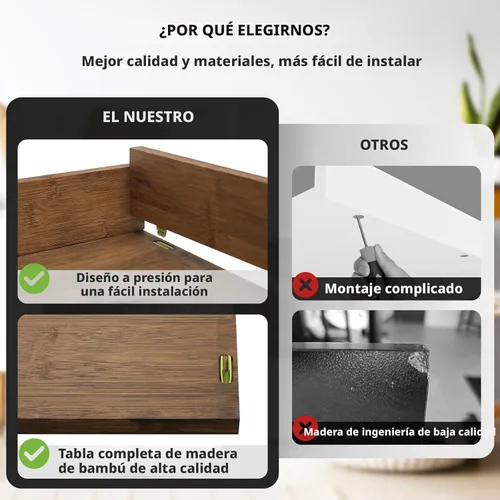 Miniatura 5 de Gashell Encimera de lavadora y secadora, encimera de bambú para lavadora y secadora de 27.5 x 54 pulgadas para organización de lavandería