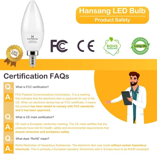 Miniatura 2 de Candelabra - Bombillas LED (60 W, equivalente a 600 lm, luz blanca cálida, 2700 K, casquillo E12, base pequeña, 6 unidades, no regulable, 6 unidades)