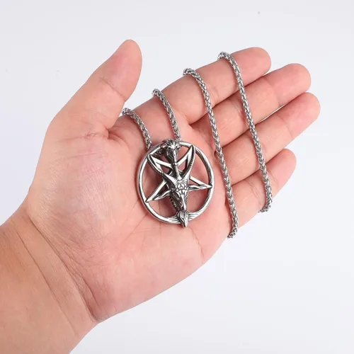 Miniatura 3 de BTNBTGB Collar del templo satánico con cabeza de cabra, pentagrama invertido, pentáculo de acero inoxidable, collar de baphomet con dije, cadena