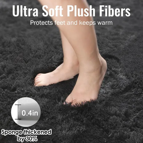 Miniatura 2 de PAGISOFE Alfombras esponjosas de dormitorio de 4 x 6 pies, color negro, alfombra moderna para sala de estar, alfombra lanuda para interiores