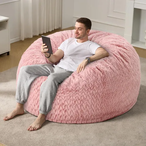 Miniatura 14 de Hobestluk Puf grande de 4 pies para adultos, con funda de piel de felpa chevrón, puf grande para sala de estar, dormitorio, residencia estudiantil
