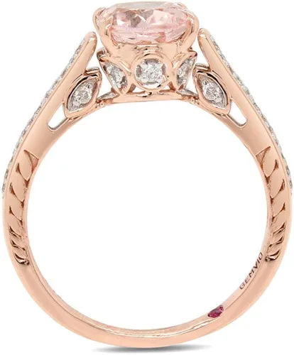 Miniatura 6 de GEMVIO Colección de diseño vintage, 2 quilates CT de 0.276 x 0.354in, piedra preciosa solitaria de morganita y diamante en oro de 14 quilates sobre