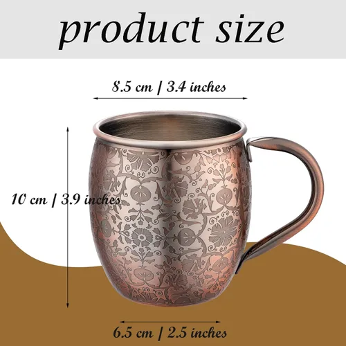 Miniatura 5 de UNISWEET Moscow Mule - Tazas de 18 onzas chapadas en cobre fina artesanía, tazas grabadas con acero inoxidable 304, para bebidas frías, cerveza, 1