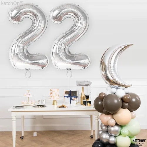 Miniatura 7 de KatchOn Globo Número 22 Plateado - 40 Pulgadas Globos Número 22 Globos Plateados Número 22, Decoraciones de Cumpleaños 22 para Hombres Globos
