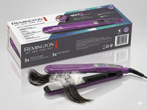 Miniatura 9 de Remington Wet 2 - Plancha de pelo liso de 1 pulgada con placas de turmalina de cerámica, 390 F de alto calor y controles digitales, color morado