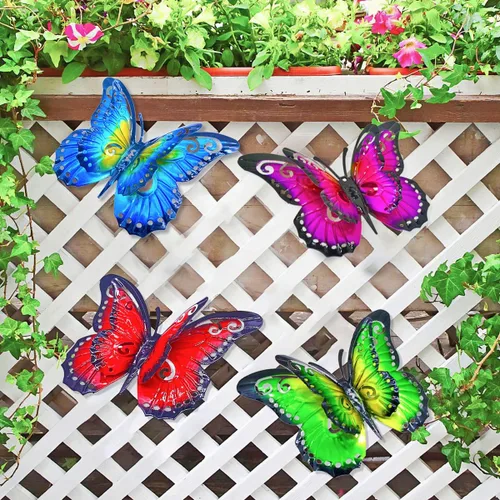 Miniatura 9 de 2 piezas de mariposas de metal para valla de patio, decoración de jardín, mariposa grande de 14 pulgadas para patio al aire libre, patio, balcón