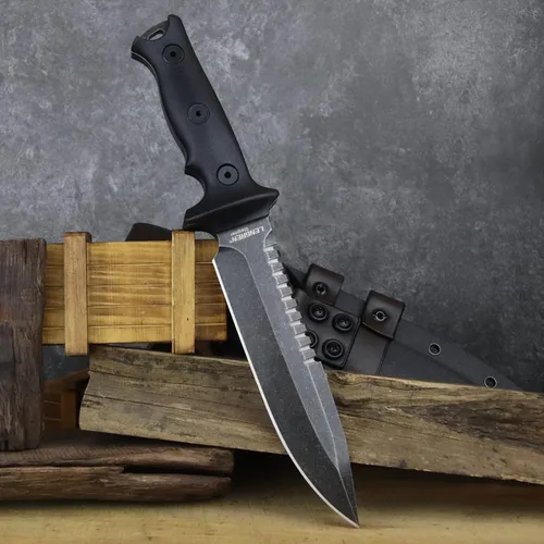 Miniatura 2 de Cuchillo táctico de 11.5 pulgadas Full Tang Jungle Primitive Fixed, Dientes Dorsal afilados y cuchillo de supervivencia para campamento, mango