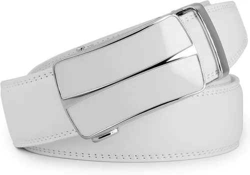 Miniatura 2 de Clubbelts Cinturón de cuero con trinquete para hombre con hebilla automática, negroblancomarrón, 1 38 de ancho, cinturón de vestir ajustable