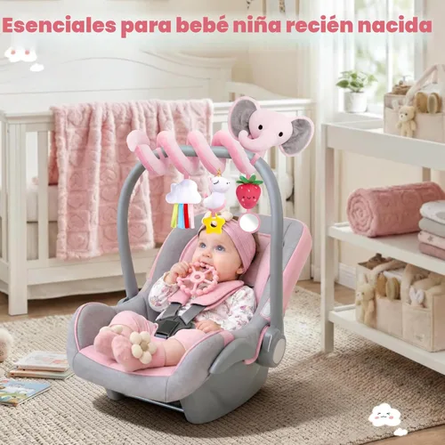 Miniatura 2 de Juguetes de asiento de coche en espiral para bebés niñas de 0 a 6 meses, lindo elefante rosa fresa, regalo perfecto para recién nacidos, artículos