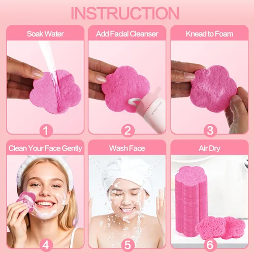 Miniatura 4 de 50 esponjas faciales comprimidas, esponjas faciales naturales, esponjas exfoliantes con forma de flor, reutilizables, el mejor regalo de maquillaje