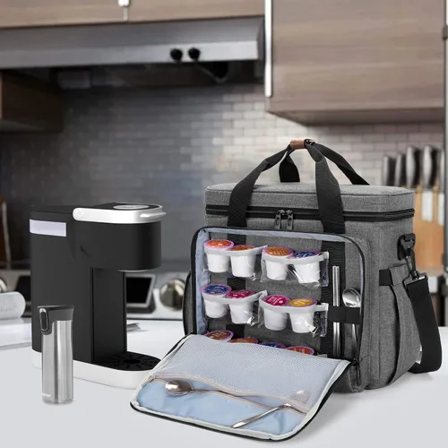 Miniatura 7 de CURMIO Bolsa de viaje para cafetera, compatible con Keurig K-Mini o K-Mini Plus, funda de transporte para cafetera de una sola porción con múltiples