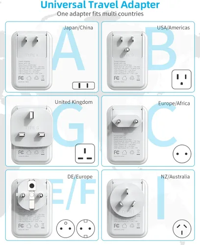 Miniatura 2 de PAEWOK Adaptador de viaje PD de 20 W, mini adaptador universal de viaje con 1 toma de CA y carga rápida USB, adaptador de enchufe internacional