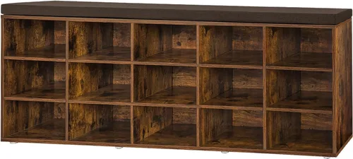Miniatura 37 de DINZI LVJ Banco de almacenamiento de zapatos con cojín, estante de cubículos con 12 cubículos, estantes ajustables, banco organizador multifuncional