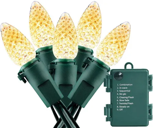 Miniatura 11 de ASENEK - Tiras de luces de Navidad, luces de tiras que funcionan con pilas, 50 luces LED, mini luces con temporizador automático y 8 modos de Blanco