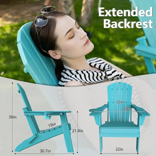 Miniatura 2 de Plawdlik Juego de 10 sillas plegables Adirondack con textura de madera, HDPE pesado para todo tipo de clima, juego cómodo junto a la piscina, patio