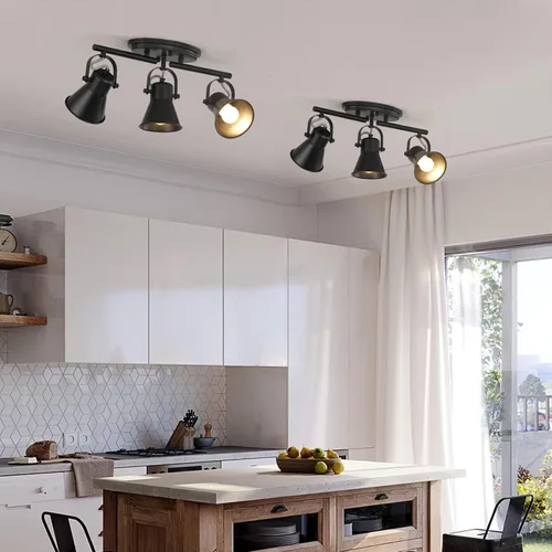 Miniatura 5 de Iluminación de pista de 2 luces para techo, lámpara de techo direccional industrial de luz puntual, lámpara de techo de montaje empotrado en negro