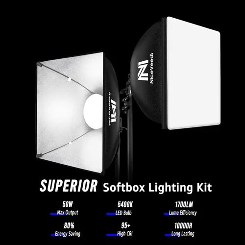 Miniatura 2 de NiceVeedi - Kit de iluminación Softbox, paquete de 2 unidades de 16 x 16 pulgadas, kit de iluminación fotográfica con soporte de trípode de 63