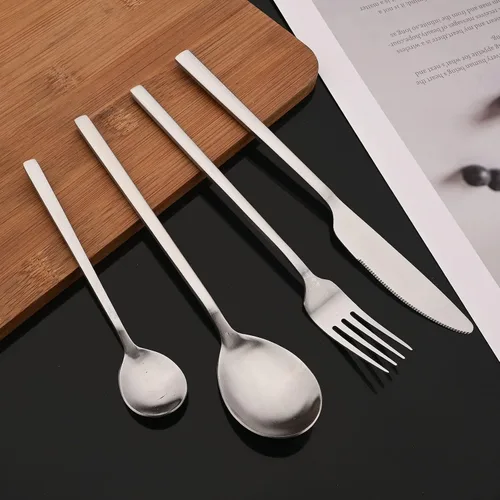 Miniatura 7 de JASHII Juego de cubiertos cepillados, juego de cubiertos de acero inoxidable de 24 piezas, servicio para 6, cuchillo mate, tenedor, cucharas