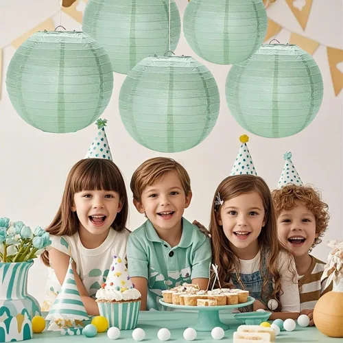 Miniatura 3 de Faroles de papel verde salvia, 12 linternas colgantes para fiestas de cumpleaños, bodas, decoración del hogar, decoración festiva de baby shower