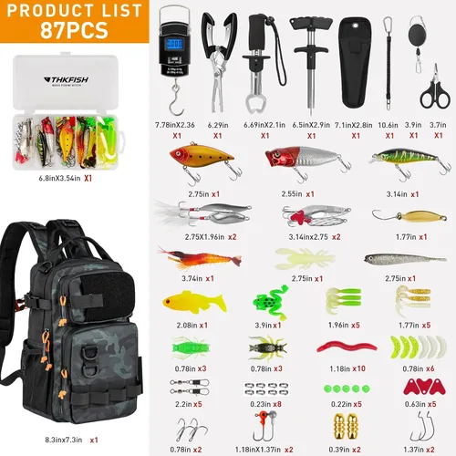 Miniatura 5 de THKFISH Mochila de pesca con soporte para caña, kit de herramientas de pesca, bolsa resistente al agua con kit de señuelos de pesca, caja