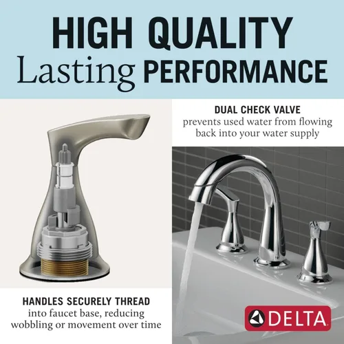 Miniatura 3 de Delta Broadmoor - Grifo de baño cromado con rociador, 8 pulgadas, 3 agujeros, grifo de lavabo de baño extendido con rociador extraíble, drenaje