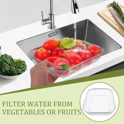 Miniatura 7 de Unomor Cesta grande de malla de acero inoxidable para fregadero de cocina, colador de 14.56 x 10.62 x 2.95 pulgadas para frutas, verduras y pasta