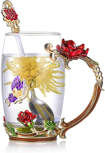 Miniatura 10 de Taza de té de flor, taza de té, taza de café de vidrio azul (Blue Tall)