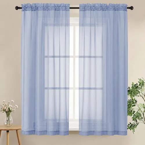 Miniatura 24 de LIVEKID Cortinas traslúcidas negras de cocina de 36 pulgadas de largo, cortinas cortas filtrantes de luz, 2 paneles de gasa aireada, texturizadas