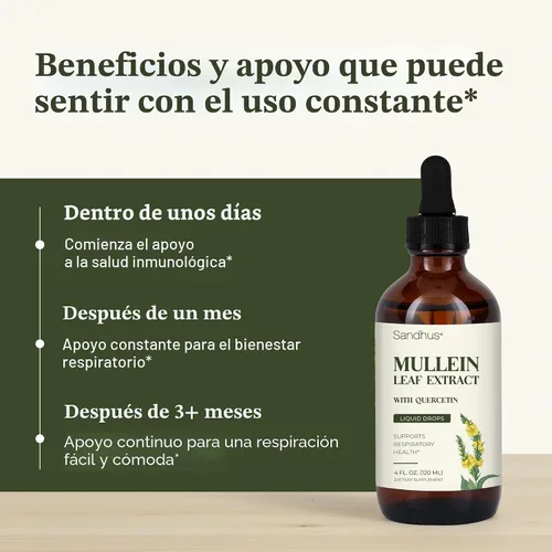Miniatura 3 de Sandhu's Gotas de gordolobo para pulmones Suplemento de extracto de hoja de gordolobo para apoyo a la salud inmunológica, pulmonar y respiratoria