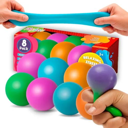 Miniatura 9 de Playbees Pelotas antiestrés para tirar, estirar y apretar – 4 bolas – Pelotas sensoriales elásticas para aliviar el estrés y la ansiedad – Juguetes