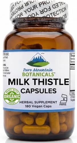 Pure Mountain Botanicals Cardo mariano de alta potencia, 180 cápsulas veganas kosher con 450 mg de semilla y extracto de cardo mariano orgánico