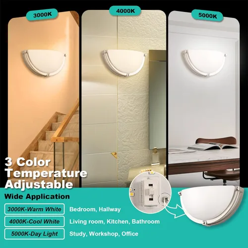 Miniatura 3 de Lámpara de pared LED regulable de 13 pulgadas, lámpara de pared media luna, temperatura de color ajustable de 3000K/4000K/5000K, lámparas de tocador